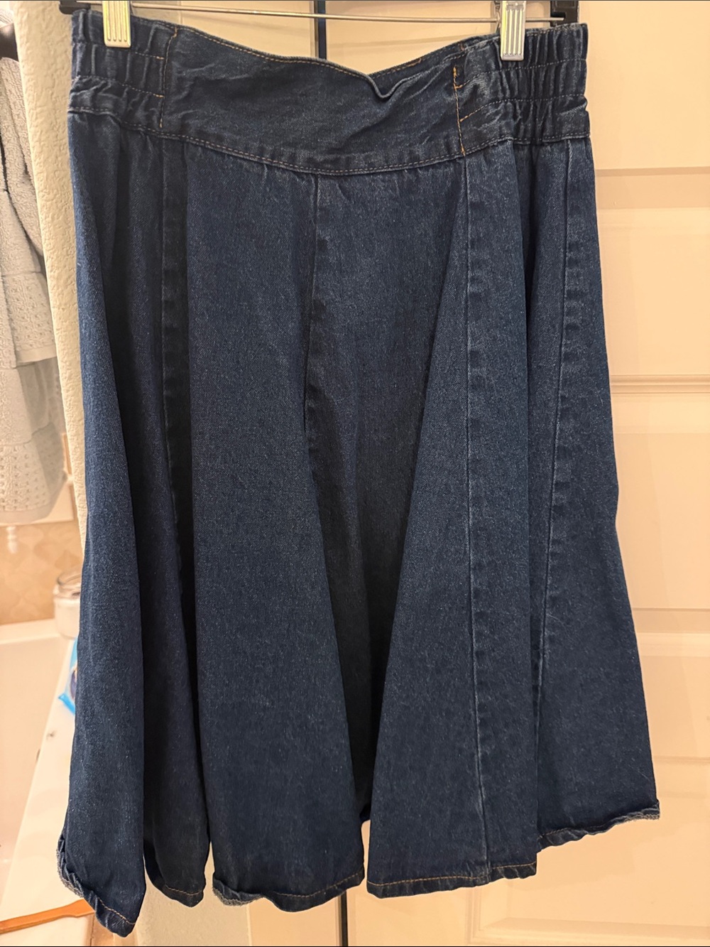 Women's Dark Blue Denim A-Line Skirt with Flared Panels